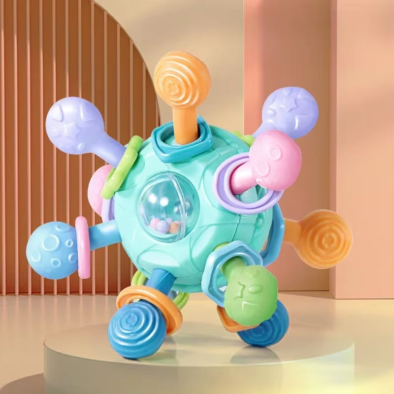 Montessori Sensory Toys Newborn Toddlers Grasping Silicone Rotating Rattle Ball Baby Teething Toy for Early Learning Development