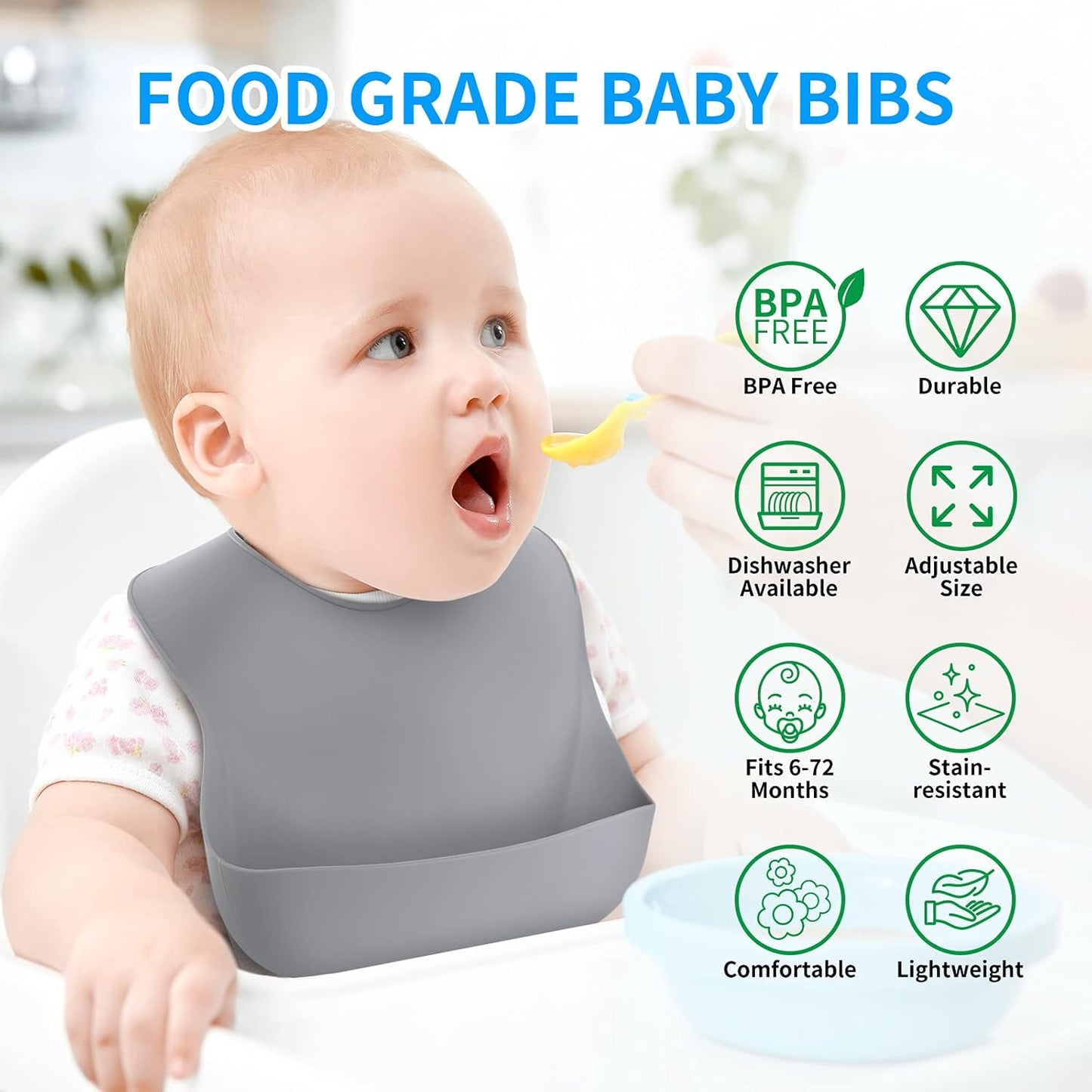 Silicone Baby Bibs for Babies & Toddlers | Adjustable Silicone Bibs 2 Set