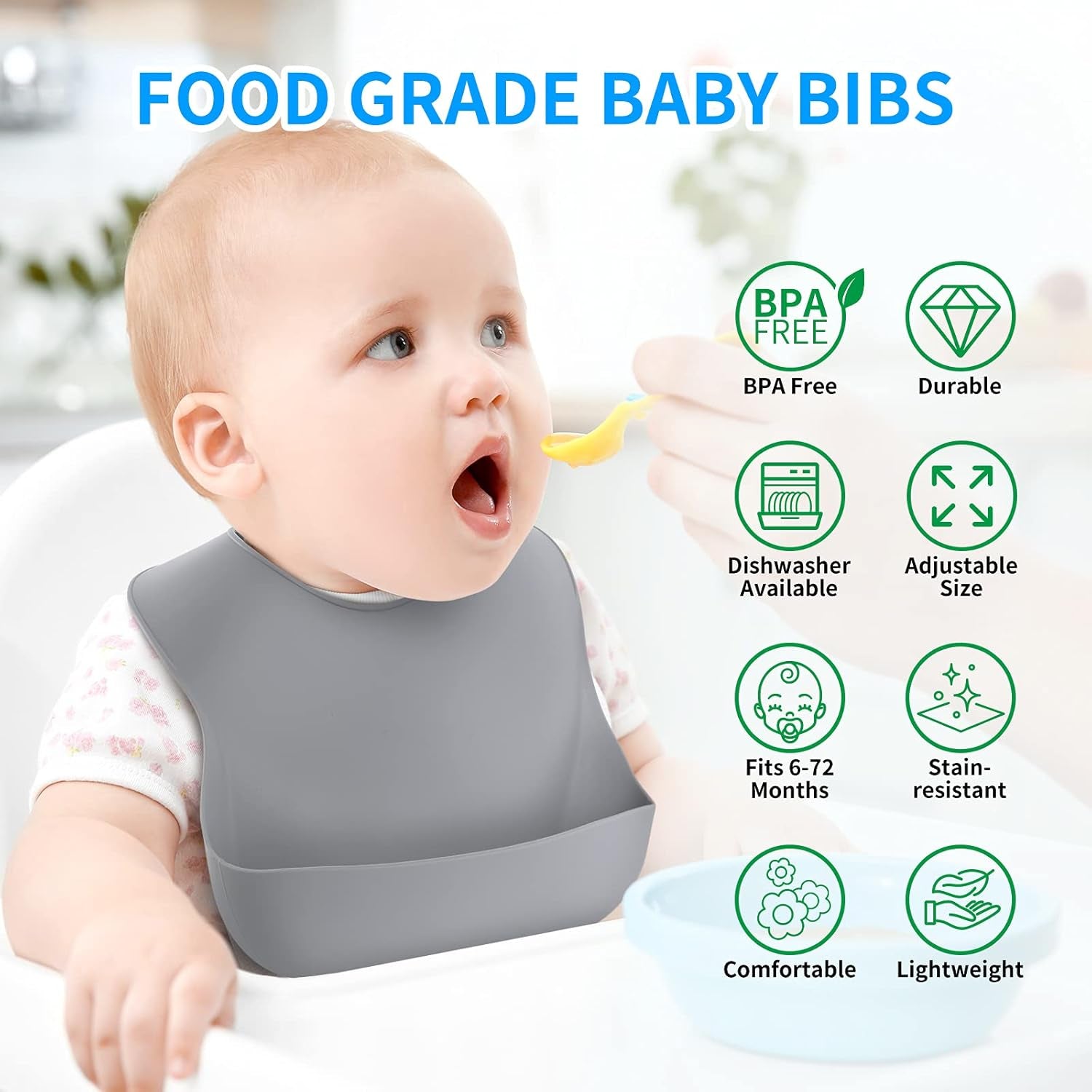 Silicone Baby Bibs for Babies & Toddlers | Adjustable Silicone Bibs 2 Set