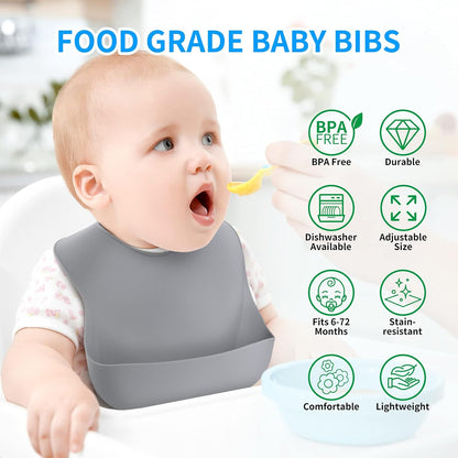 Silicone Baby Bibs for Babies & Toddlers | Adjustable Silicone Bibs 2 Set