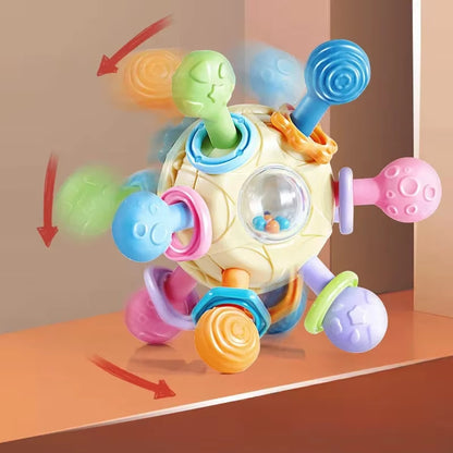 Montessori Sensory Toys Newborn Toddlers Grasping Silicone Rotating Rattle Ball Baby Teething Toy for Early Learning Development
