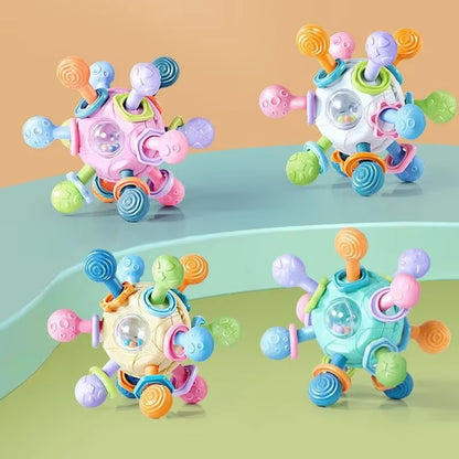 Montessori Sensory Toys Newborn Toddlers Grasping Silicone Rotating Rattle Ball Baby Teething Toy for Early Learning Development