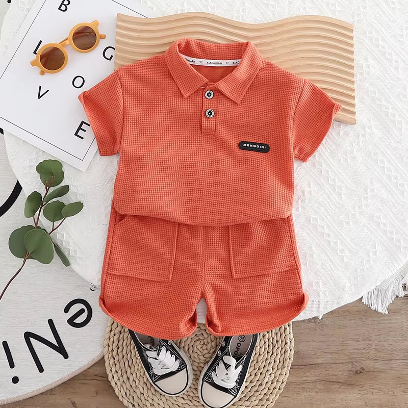 Boys' Set 0-5 Years Old Children'S Short Sleeved Polo Shirt Casual Shorts Two-Piece Set Comfortable Clothes for Boys' Babies
