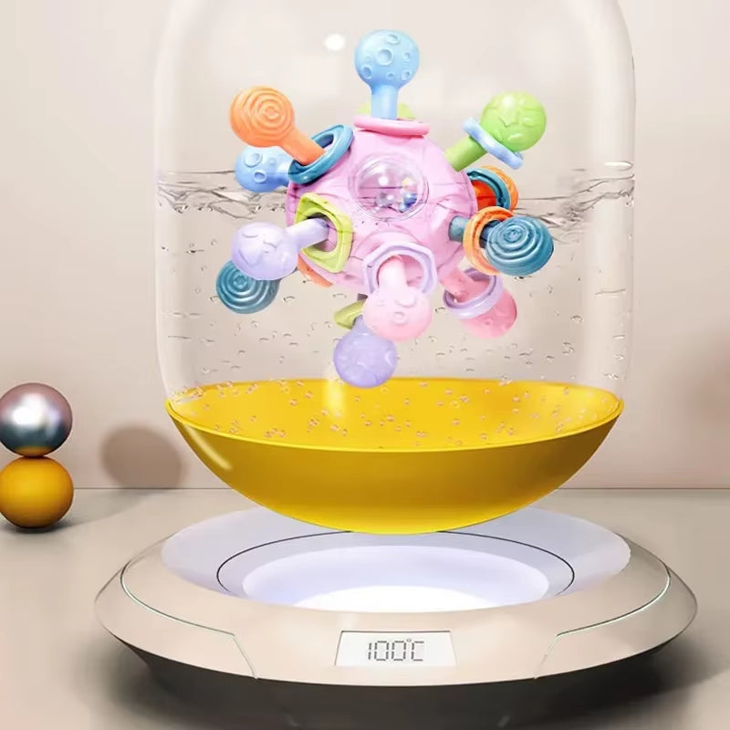 Montessori Sensory Toys Newborn Toddlers Grasping Silicone Rotating Rattle Ball Baby Teething Toy for Early Learning Development