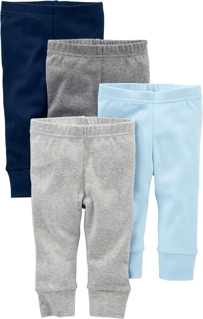 Cozy and Cute Unisex Baby Pants - Pack of 4 in Stylish Blue, Grey, and White