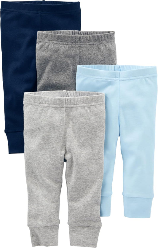 Cozy and Cute Unisex Baby Pants - Pack of 4 in Stylish Blue, Grey, and White