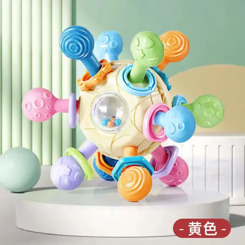 Montessori Sensory Toys Newborn Toddlers Grasping Silicone Rotating Rattle Ball Baby Teething Toy for Early Learning Development