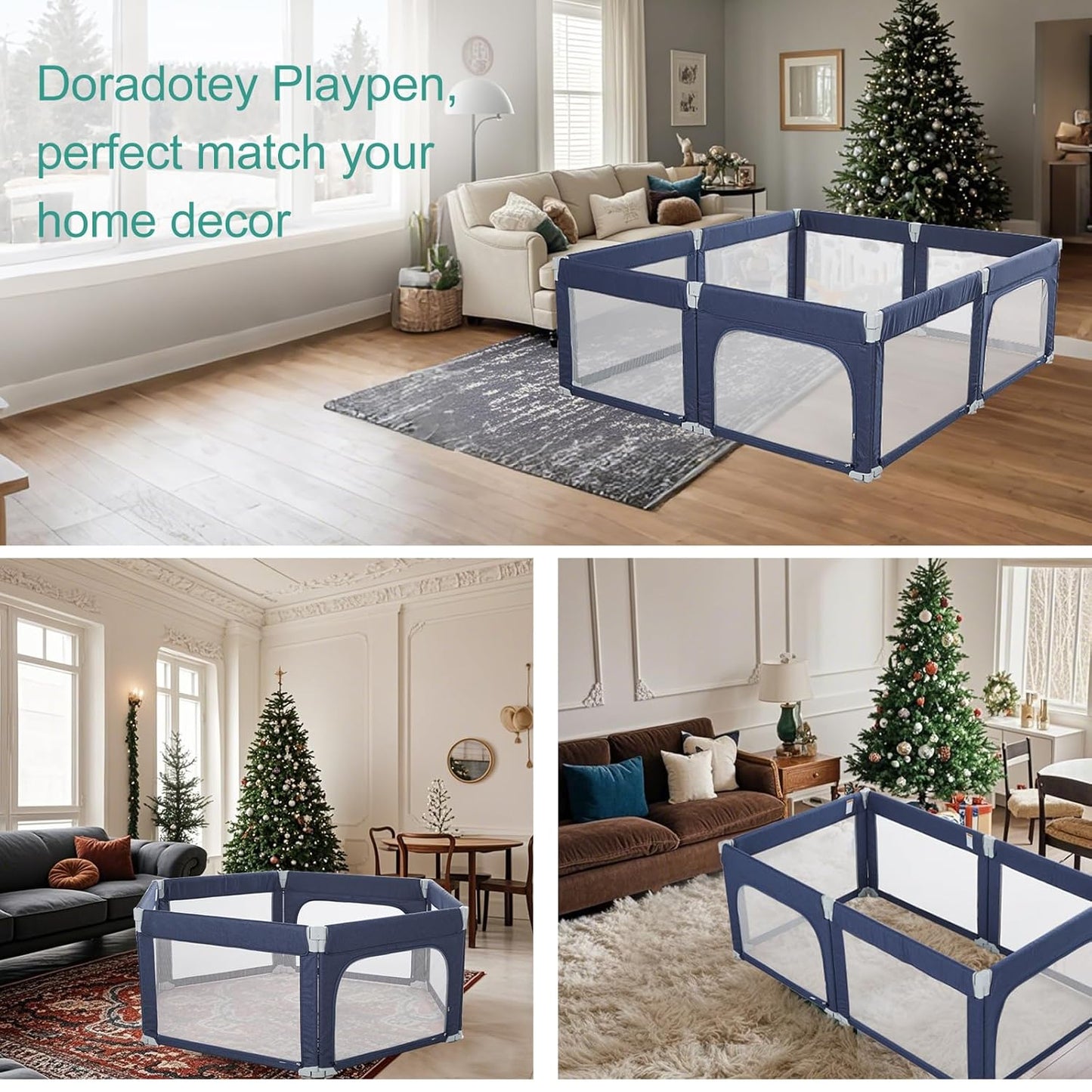 Doradotey Baby Playpen Foldable for Toddlers 1-3, Size and Shape Adjustable Enclosure, 8-Panels Detachable Gate 79X71 Large Indoor Playard, Easy Assembly and Clean, Safety Fence Play Area, Blue