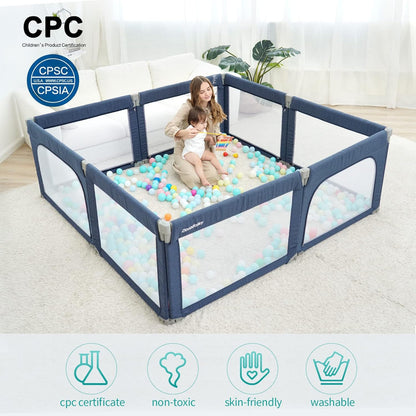 Doradotey Baby Playpen Foldable for Toddlers 1-3, Size and Shape Adjustable Enclosure, 8-Panels Detachable Gate 79X71 Large Indoor Playard, Easy Assembly and Clean, Safety Fence Play Area, Blue
