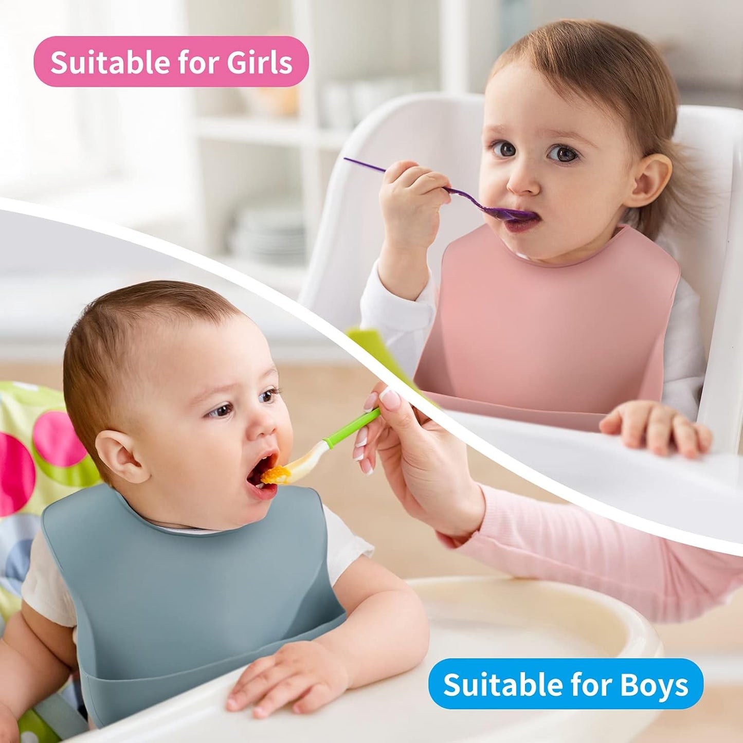 Silicone Baby Bibs for Babies & Toddlers | Adjustable Silicone Bibs 2 Set