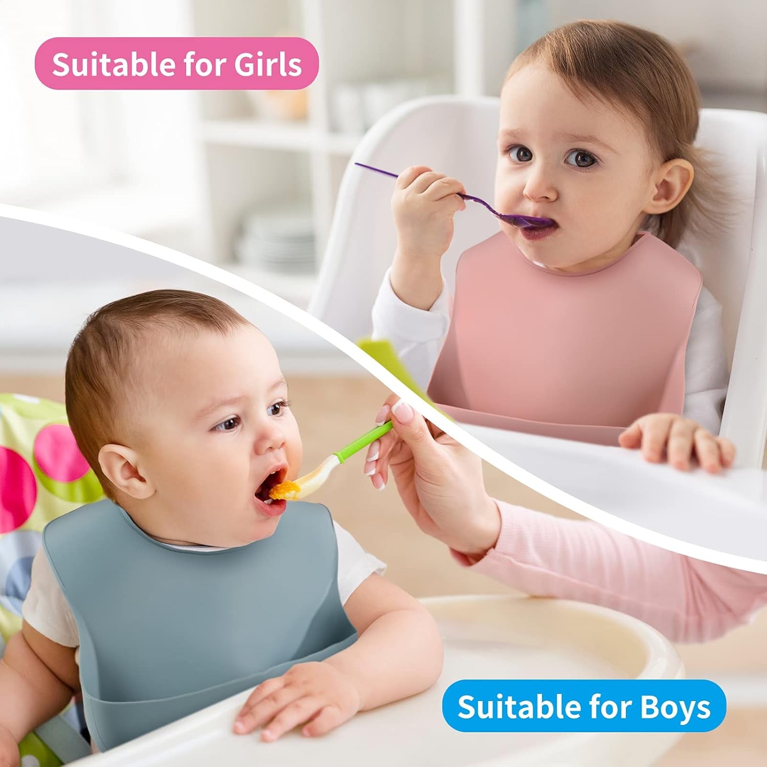 Silicone Baby Bibs for Babies & Toddlers | Adjustable Silicone Bibs 2 Set
