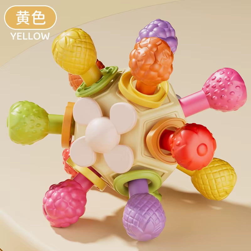 Montessori Sensory Toys Newborn Toddlers Grasping Silicone Rotating Rattle Ball Baby Teething Toy for Early Learning Development