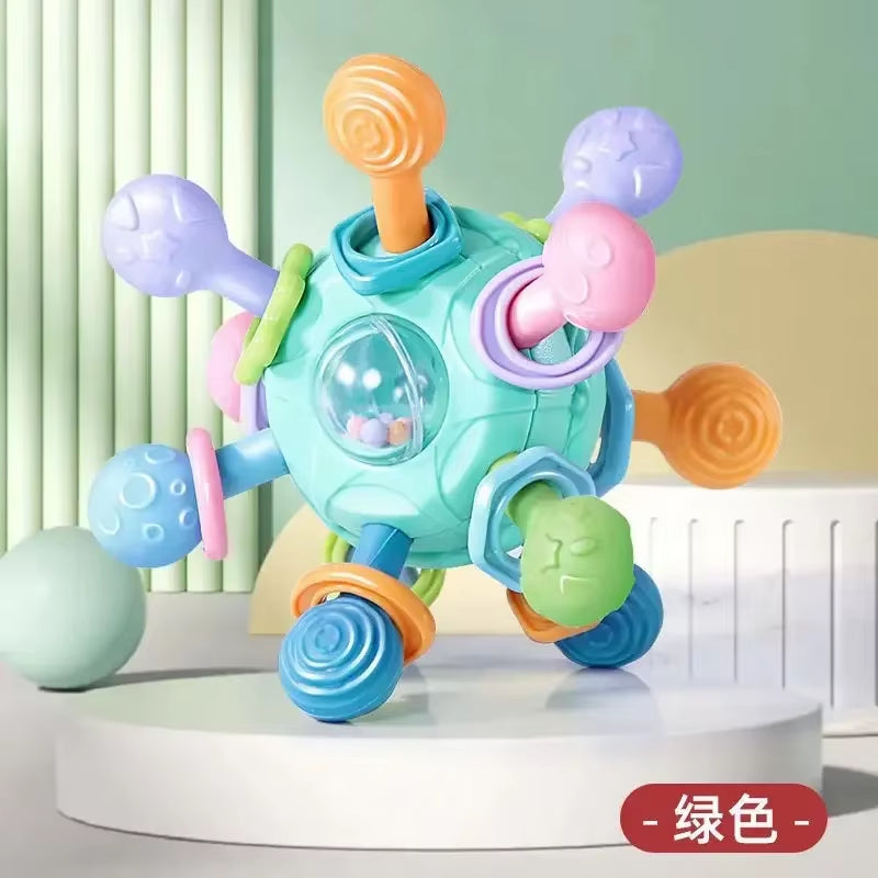 Montessori Sensory Toys Newborn Toddlers Grasping Silicone Rotating Rattle Ball Baby Teething Toy for Early Learning Development