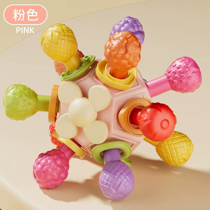 Montessori Sensory Toys Newborn Toddlers Grasping Silicone Rotating Rattle Ball Baby Teething Toy for Early Learning Development