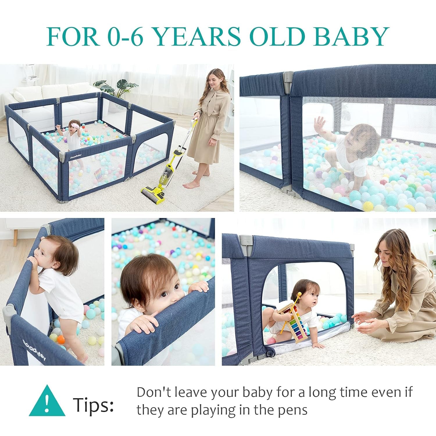 Doradotey Baby Playpen Foldable for Toddlers 1-3, Size and Shape Adjustable Enclosure, 8-Panels Detachable Gate 79X71 Large Indoor Playard, Easy Assembly and Clean, Safety Fence Play Area, Blue