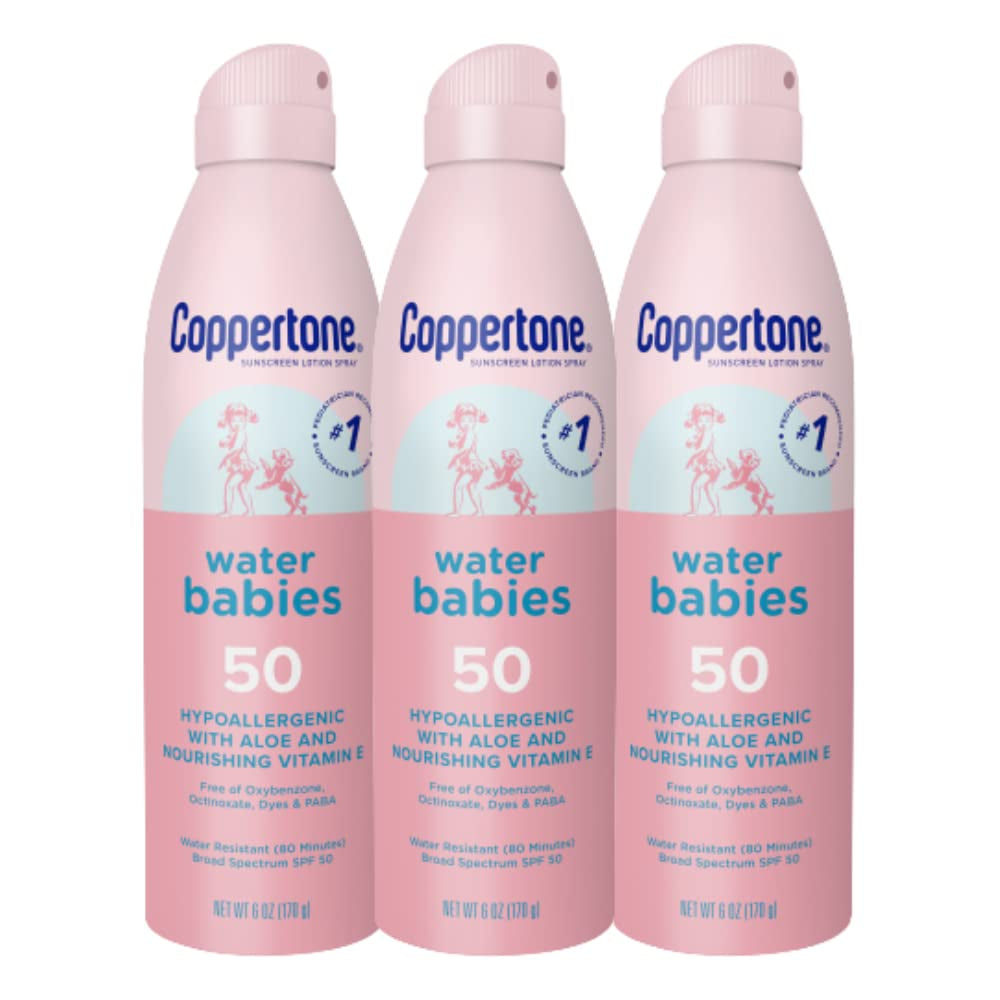 Waterbabies Baby Sunscreen Spray SPF 50, Spray on Sunscreen for Babies, Water Resistant, Pediatrician Recommended, 6 Oz, Pack of 3