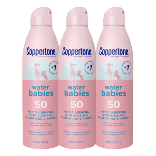Waterbabies Baby Sunscreen Spray SPF 50, Spray on Sunscreen for Babies, Water Resistant, Pediatrician Recommended, 6 Oz, Pack of 3