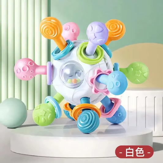 Montessori Sensory Toys Newborn Toddlers Grasping Silicone Rotating Rattle Ball Baby Teething Toy for Early Learning Development