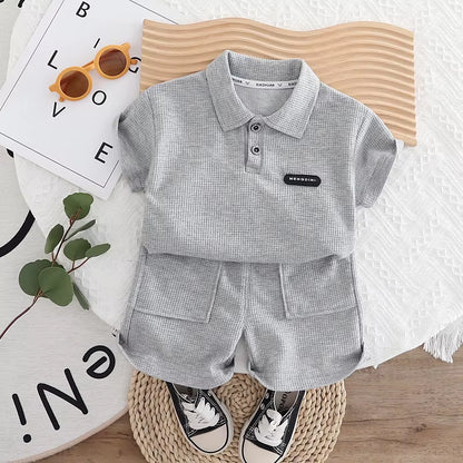 Boys' Set 0-5 Years Old Children'S Short Sleeved Polo Shirt Casual Shorts Two-Piece Set Comfortable Clothes for Boys' Babies