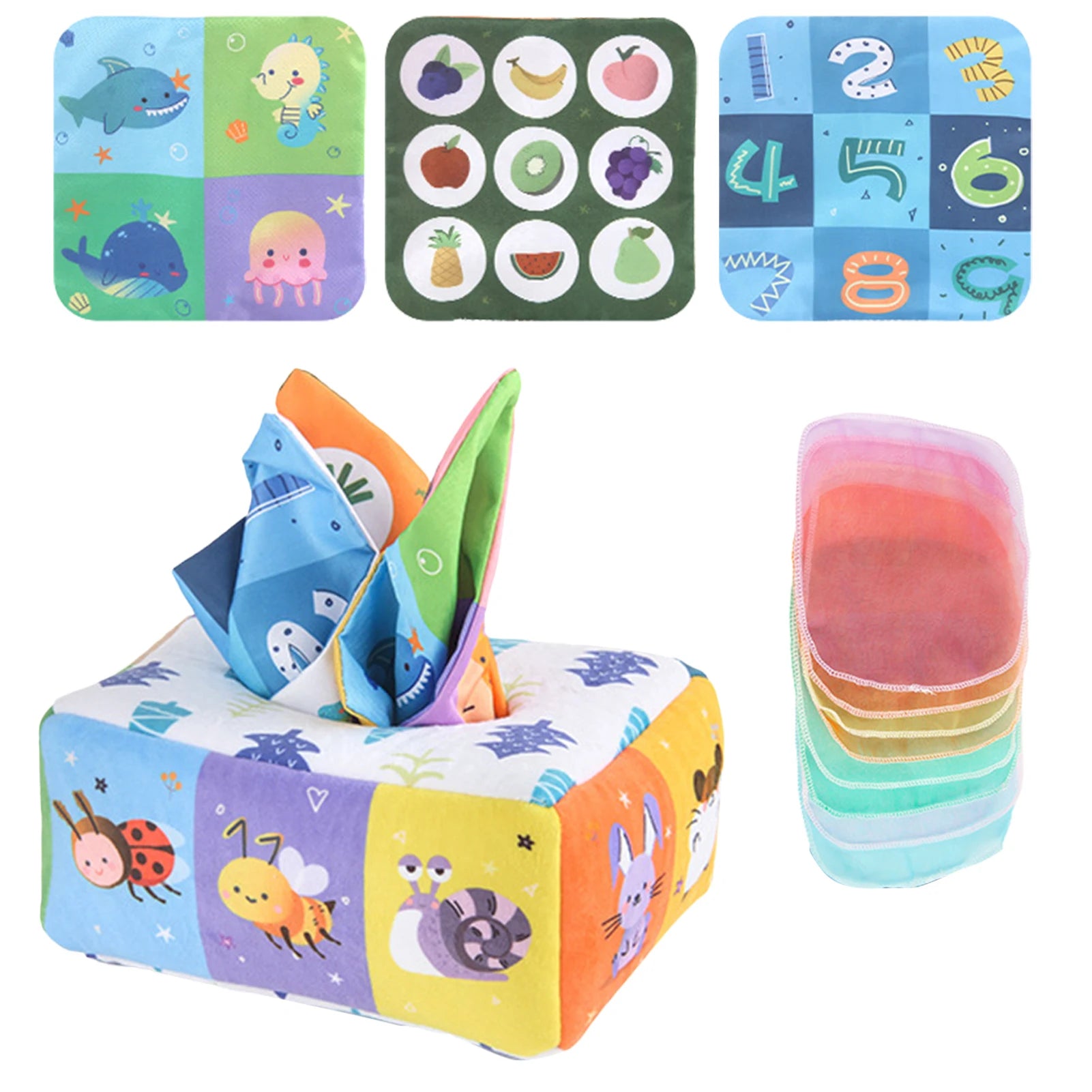 Baby Tissue Box Toy Soft Baby Sensory Toys STEM Toys Infant Toys for 1 Year Boys Girls Montessori Toys Newborn Toys Baby Gifts