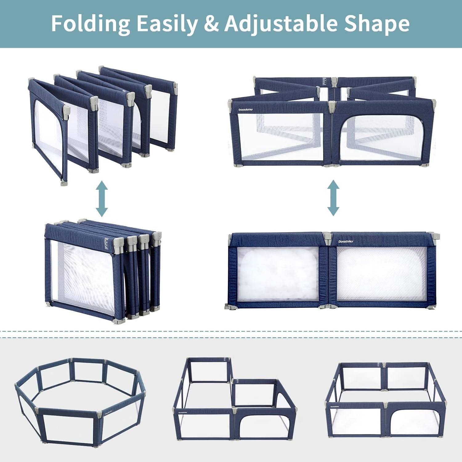 Doradotey Baby Playpen Foldable for Toddlers 1-3, Size and Shape Adjustable Enclosure, 8-Panels Detachable Gate 79X71 Large Indoor Playard, Easy Assembly and Clean, Safety Fence Play Area, Blue