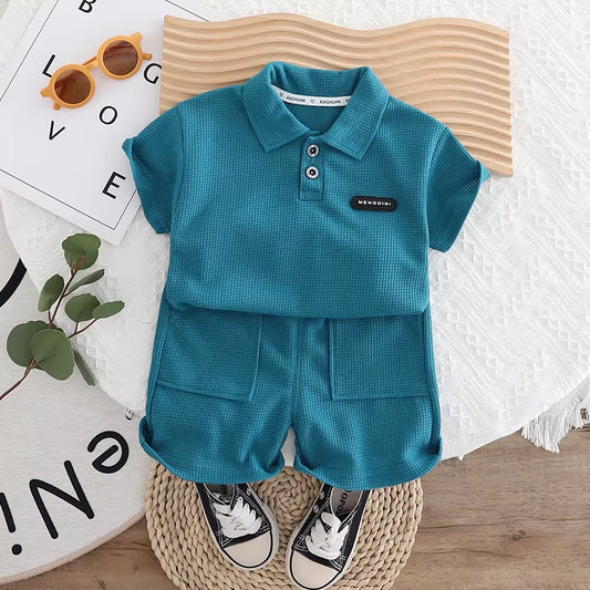 Boys' Set 0-5 Years Old Children'S Short Sleeved Polo Shirt Casual Shorts Two-Piece Set Comfortable Clothes for Boys' Babies