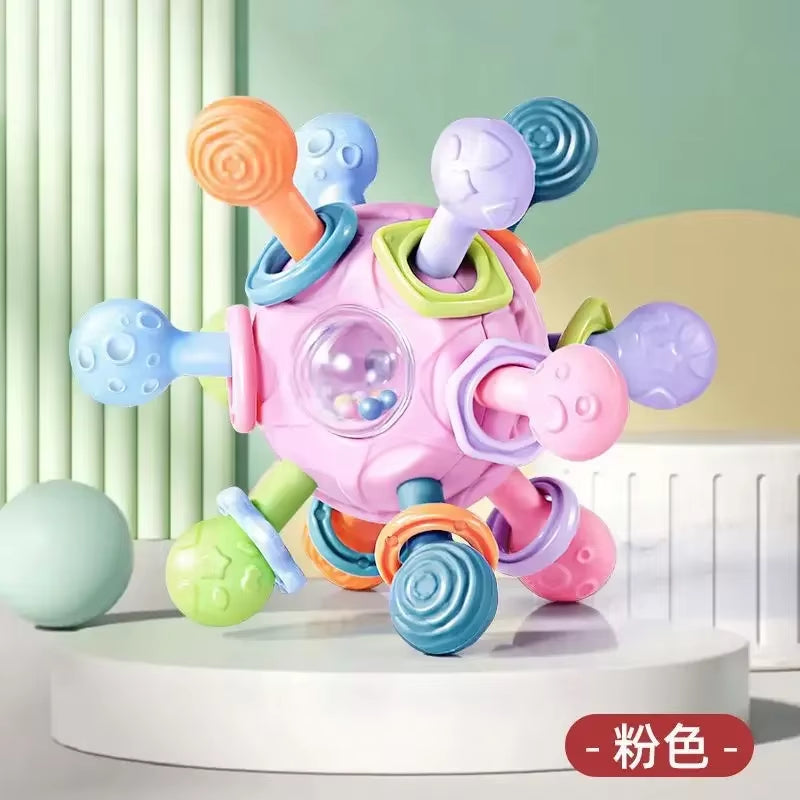 Montessori Sensory Toys Newborn Toddlers Grasping Silicone Rotating Rattle Ball Baby Teething Toy for Early Learning Development