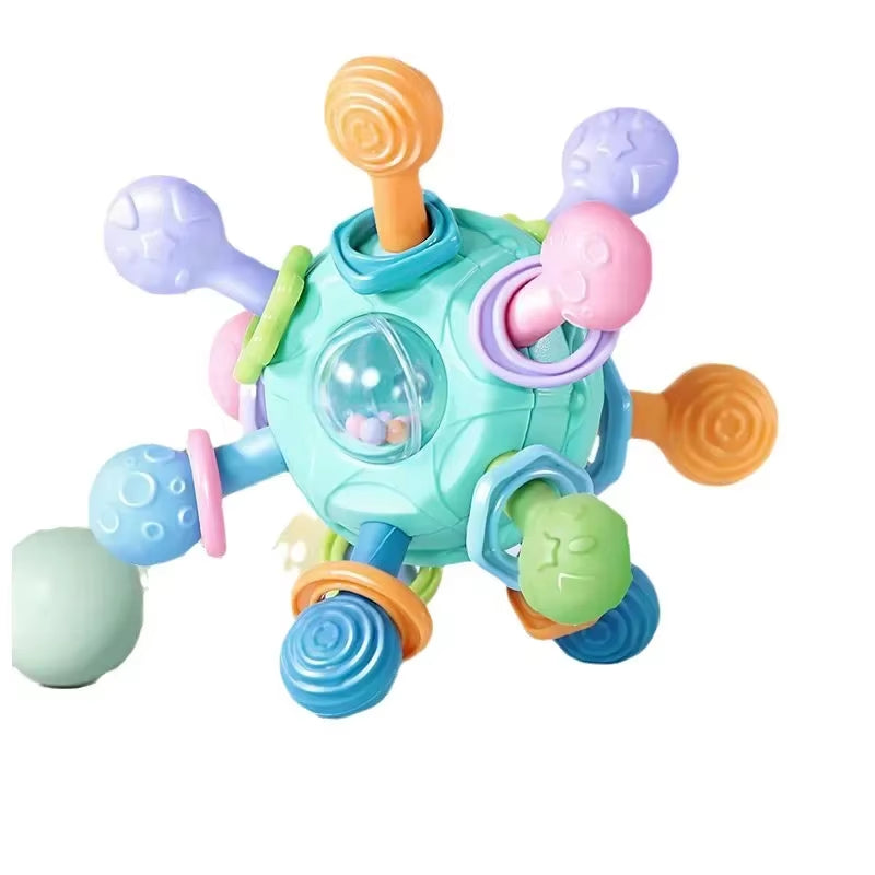 Montessori Sensory Toys Newborn Toddlers Grasping Silicone Rotating Rattle Ball Baby Teething Toy for Early Learning Development